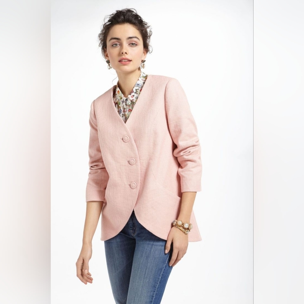 Anthropologie Electric Love Light Textured Petal Jacket in Pink Size US 2 - Picture 3 of 16